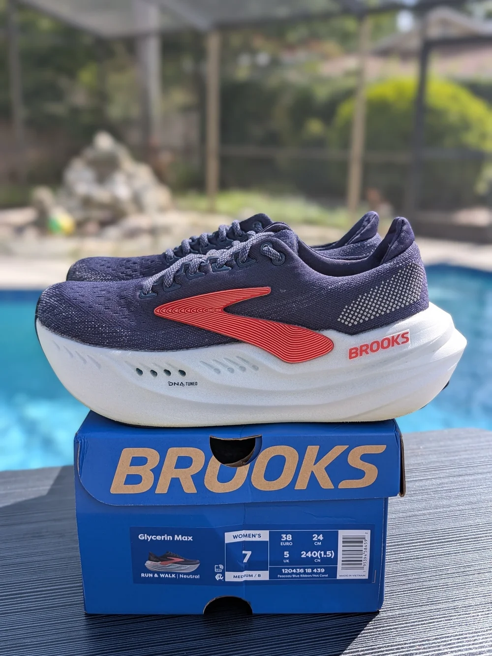 Brooks Glycerin Max Women's Size 7 Running Shoes Peacoat Blue Coral